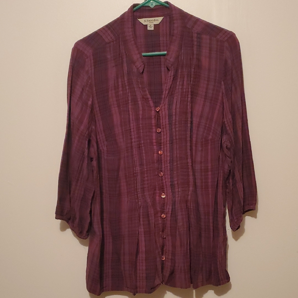 St.‎ John's Bay Plaid Button Down Shirt - Deep Purple